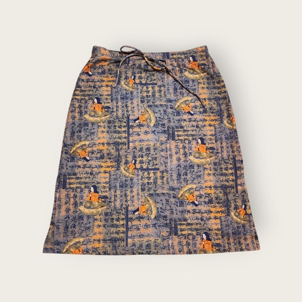 Vintage 90s Joule Asian inspired graphic elastic waist midi length skirt